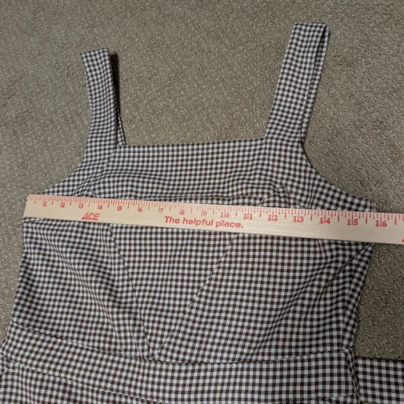& Other Stories Belted Micro Gingham Houndstooth Overalls Brown S 4 Square Neck - Picture 11 of 14